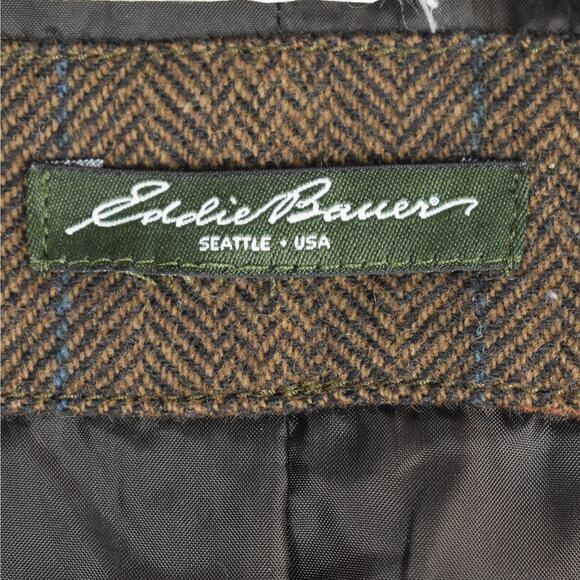 Eddie Bauer herringbone plaid brown wool button blazer jacket women's size 10/12 - Picture 7 of 10